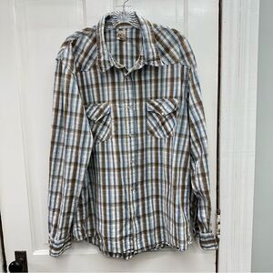BKE western pearl snap‎ button down long sleeve shirt men's xl blue brown